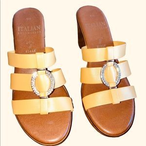 Italian Shoe Makers yellow brown & rhinestone wedge women’s  sandals size 9 M